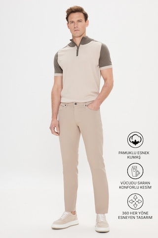 AC&Co / Altınyıldız Classics 360 Derece Her Yöne Esneyen Slim Fit Dar Kesim Diyagonal Desenli Erkek Pantolon Taş