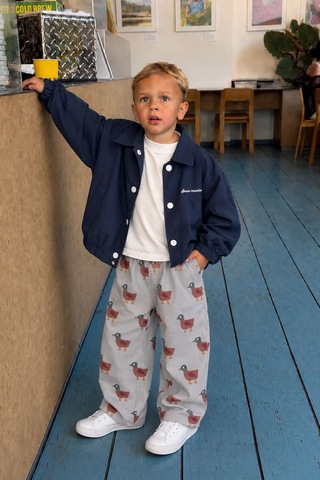 Minigimin Cicileri Ördek Desenli Unisex Çocuk Gabardin Pantolon - Gri