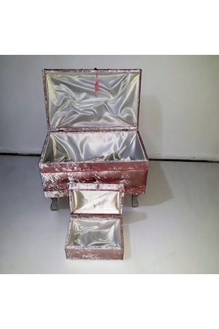 Bengi Ticaret Kapitone 2'li Kadife El Yapımı Çeyiz Sandık Pembe