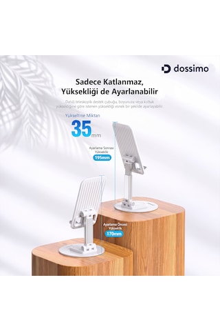 Dossimo Katlanabilir 360 Dönebilen Ayarlanabilir Telefon Tutucu Masa Üstü Stand Dst-05 Beyaz