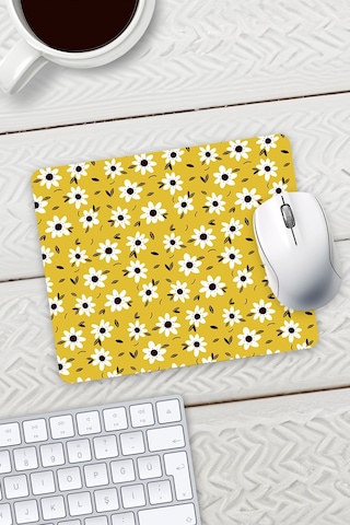 Sarı Renk Papatya Tasarım Baskılı Mouse Pad 23x19cm Fare Altlığı Kaydırmaz Taban Mousepad