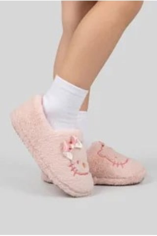 Modafocus Kız Çocuk Kedi Figürlü Peluş Panduf - Pembe Pembe