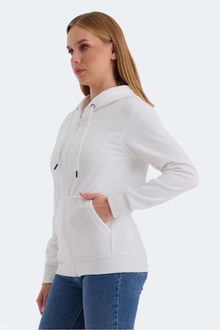 Slazenger Katya Kadın Fermuarlı Kapüşonlu Cepli Beyaz Sweatshirt Beyaz