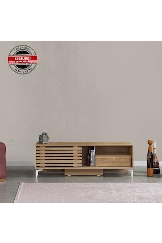 Lulu Metal Ayaklı Tv Ünitesi 150Cm / Sürgülü Kapaklı Tv Sehpası