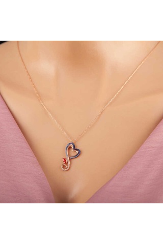 Himarry Gümüş Rose Kalpli Kelebek Kadın Kolye Beyaz