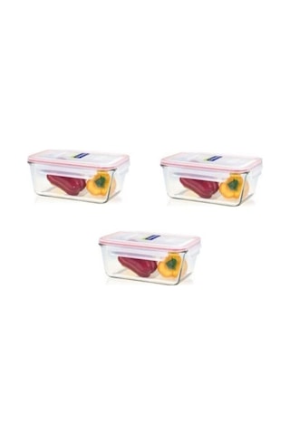 Dikdörtgen Cam Saklama Kabı, 1700 Ml, 3'lü Set, Şeffaf