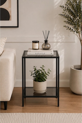 Zümrüt Yan Sehpa 2 Katlı Modern Tasarım 60 X 40 Cm Siyah
