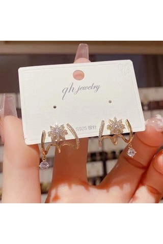 Wezone Küçük Tasarım Zirkonlu Sekiz Yıldızlı Moda Küpeler - Elegan Kadınlar İçin Dayanıklı Ve Şık Takı Diğer