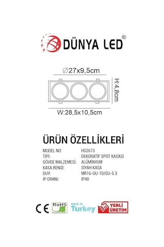 Hs.2613 Pluton Kasa Üçlü Siyah Renk Kare Boş Kasa Montajı Kolay(550116049)