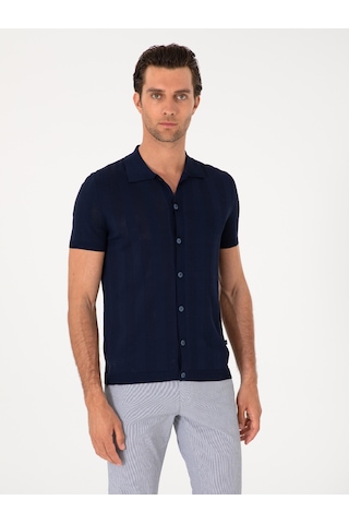 Cacharel Lacivert Regular Fit Kısa Kollu Triko Hırka