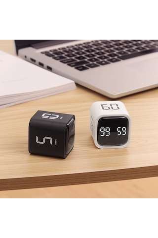 Dijital Şarjlı Pomodoro Zamanlayıcı Küp Flip Timer Öğrenci Ders Çalışma Saati, Mutfak Kronometresi Beyaz