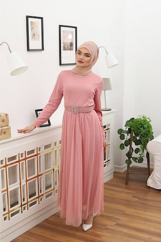 Neşeli Butik Kadın Puantiyeli Tesettür Elbise Rssn45 - Gül Kurusu