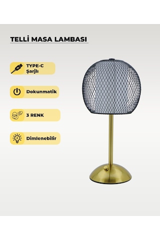Siyah Telli Masa Lambası - Dokunmatik - 3 Renk Işık Siyah