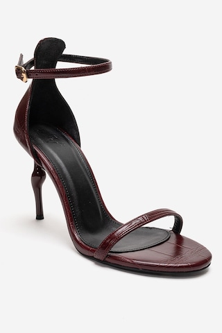 Luvishoes Yelena Bordo Baskı İnce Bantlı Kadın Topuklu Ayakkabı