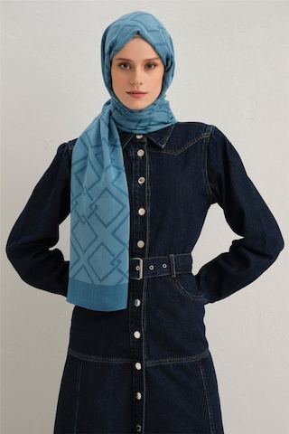 Armine Tencel İpek Zincir Desen Şal 32118 Mavi