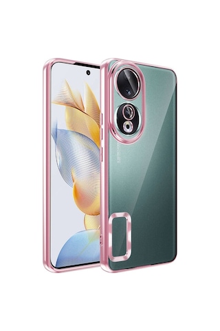 Honor 90 Kılıf Kamera Korumalı Logo Gösteren Zore Omega Kapak Rose Gold
