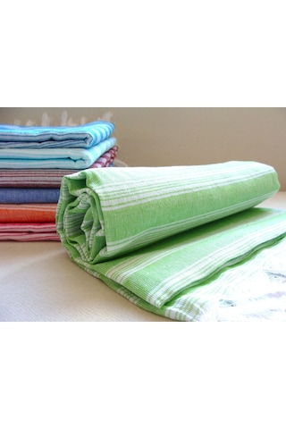 Açık Yeşil %80 Pamuk 175x96cm Peştemal Püsküllü Banyo Havlusu M1 Açık Yeşil