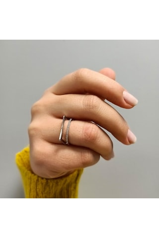 Kadın Gümüş Renk Zirkon Taşlı Yüzük Çok Renkli