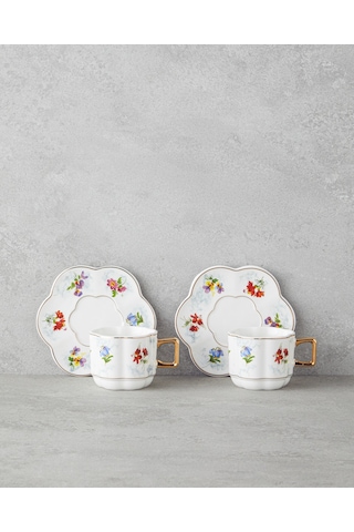 English Home Celestia Porselen 4 Parça 2 Kişilik Kahve Fincan Takımı 90 Ml Renkli Renkli