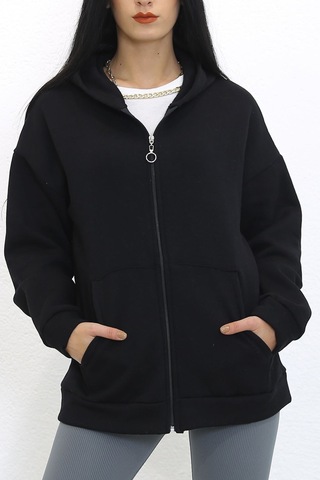 Bes Collections 3 Iplik Kapşonlu Fermuarlı Sweat Siyah - 7980.1254. Siyah siyah
