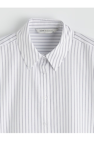Lcw Modest Mavi Çizgili Poplin Kadın Gömlek