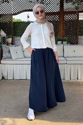 Rabia Şamlı Vera Etekli Pantolon Lacivert Normal