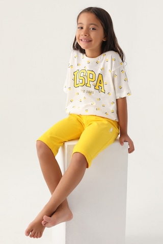 U.S. Polo Assn. Lisanslı Heart Pattern Sarı Kız Çocuk Kapri Takım 5274-43266 Krem - Sarı