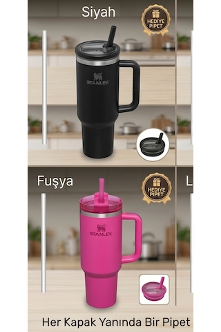Stanley Quencher 40 Oz Uyumlu Sızdırmaz Yedek Kapak Flip Katlanabilir Pipetli Termos Kapağı - Koyu Pembe Karışık/çok Renkli