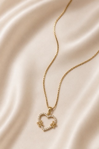Balenbi Jewelry Kadın Taşlı Kalp Ve Kelebek Figürlü Kararmaz Çelik Kolye 14k Gold 1154 Altın