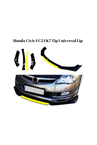 Üniversal Lip Honda Civic FC5 Tip Sarı Detaylı Ön Tampon Eki Kanatlı Lip 4 Parça