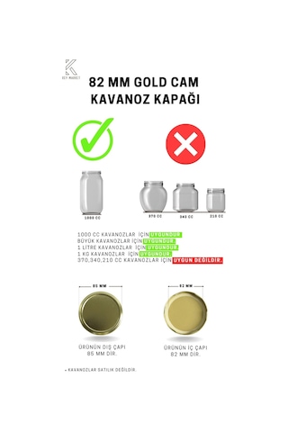 Twıst-of 20 Li 82 MM Gold Altın Sarısı Cam Kavanoz Kapağı 20Adet
