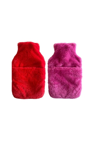 Sıcak Su Torbası 2 Adet,cepli Peluş Termofor 32,5x17,5cm 1500 Ml 2 Renkli Çok Renkli