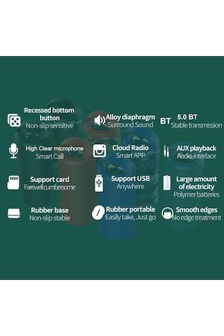 Artfulabode Ipx7 Su Geçirmez Bluetooth Hoparlör 1800mah 1 Ay Çalışma Süresi Bt5.0 Derin Bass Taşınabilir Jzr-gy