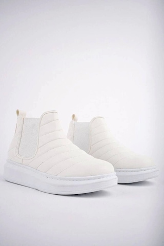 Slw205 Boston Bağcıksız Cilt Erkek Spor Bot Bt Beyaz Beyaz