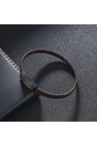 Kadınlar Erkekler İçin Basit Paslanmaz Çelik Bileklik Hakiki Örgü Deri Bilezikler Özel Doğum Günü Partisi Çift Takısı Hediye Siyah