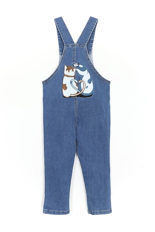 Dobakids Kedi Desen Aplikeli Unisex Bebek & Çocuk Denim Salopet Mavi 1987 Mavi
