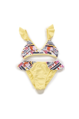 Endeep Kız Çocuk Desenli Volanlı Açık Sarı Bikini Takımı Açık Sarı