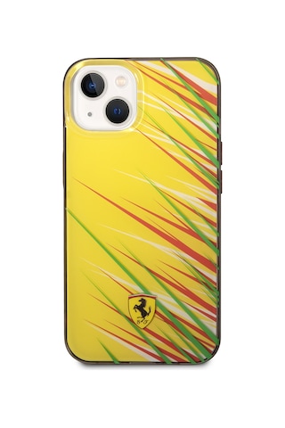 İphone Uyumlu 14 Kılıf Ferrari Lisanslı Baskı Logolu Çimen Desenli Kapak Sarı