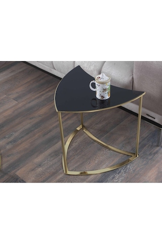 Premium Modern Yuvarlak Sehpa 6 Lı Takım 100 48cm Cam Altın Ayaklı