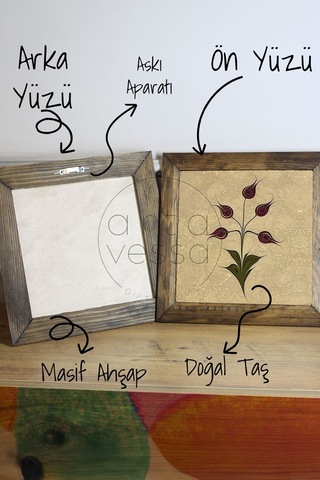 Artavessa Masif Ahşap Çerçeveli Taş Tablo Pano 16 x 16 cm - Ebru Sanatı 4