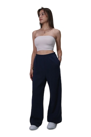Kadın Modal Kumaş Kontrast Detaylı Lacivert Düz Kesim Pantolon Lacivert