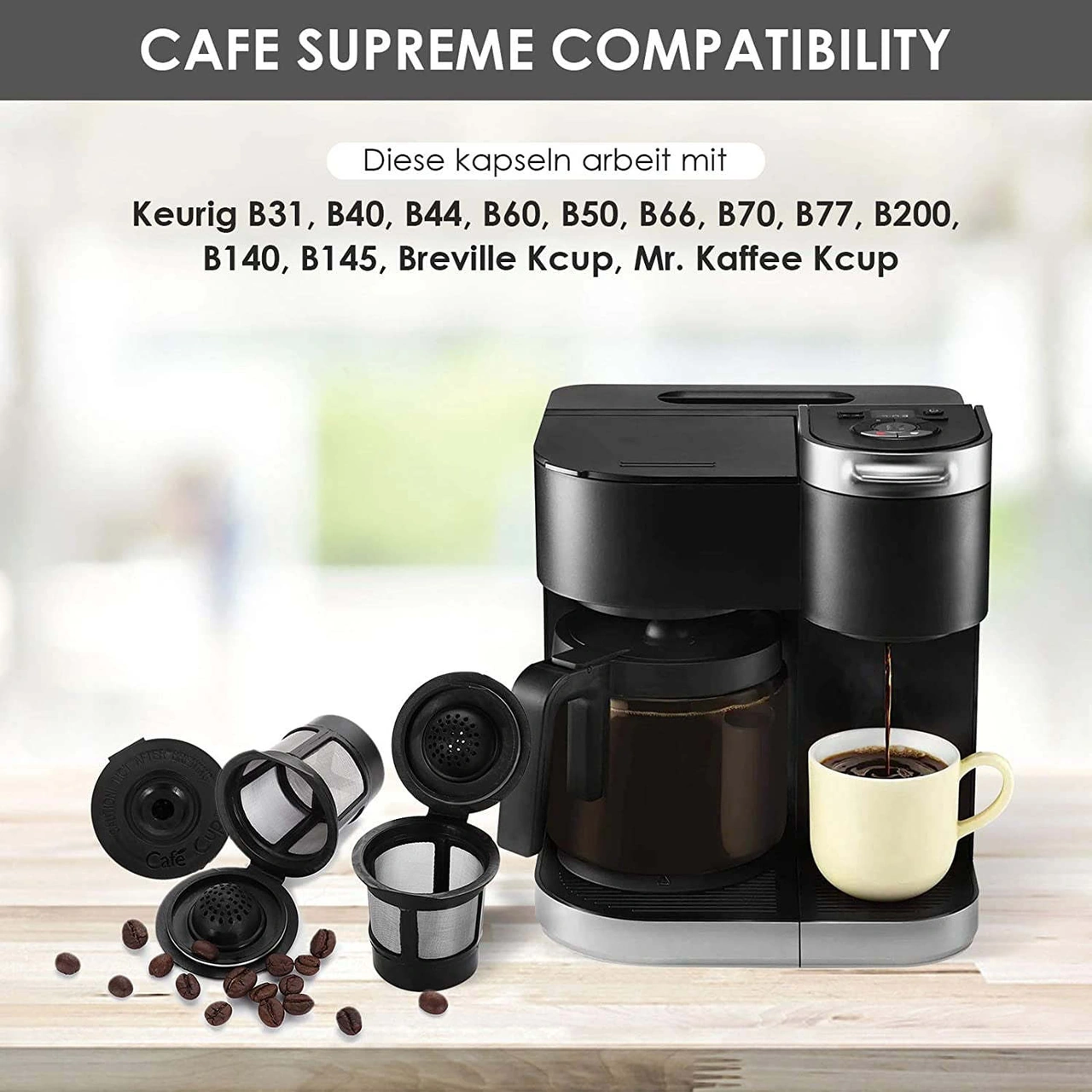 Qingmipy Keurig K Makinaları İçin Yeniden Kullanılabilir Kahve Filtresi, 51-100ml Kapasite, Paslanmaz Çelik Ağızlı Kapsüller, 6 Adet + Kaşık Seti Siyah