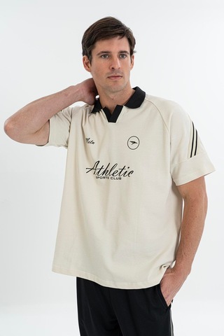 Maraton Relax Erkek Apaç Yaka Bej T-shirt Bej