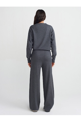 Dilvin 70163 Beli Lastikli Yünlü Triko Pantolon-füme M. Füme M.