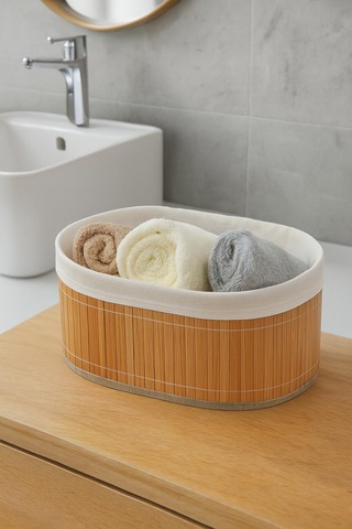 3 Lü Bambu Sepet Seti - Doğal Katlanabilir,dekoratif Organizer - Banyo Ve Ev Düzeni Bambu