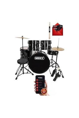 Midex CD900X-BK 22'' Yetişkin Akustik Bateri Davul Seti 22B-13T-12T-16F-14S (5 Parça)