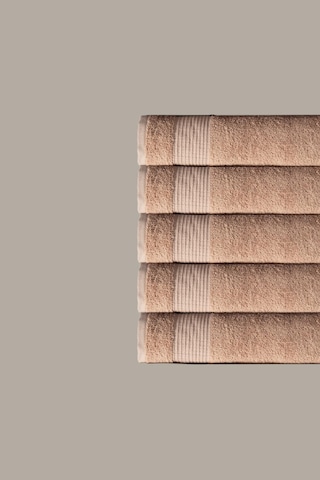 5 Li Kareli Bej Renk Yumuşak Pamuk El Yüz Havlusu Seti 50x90 Cm