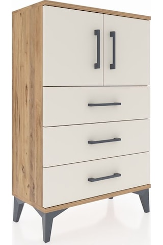 Arges Komodin Tek Raflı 3 Çekmeceli 2 Kapaklı 60x30x96 Çam-ay... Çam