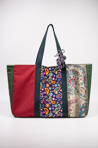 Fabric Craft Bag Omuz Çantası Kadın Duck Kumaş Desenli Büyük Boy Günlük Çanta Yeşil - Kırmızı