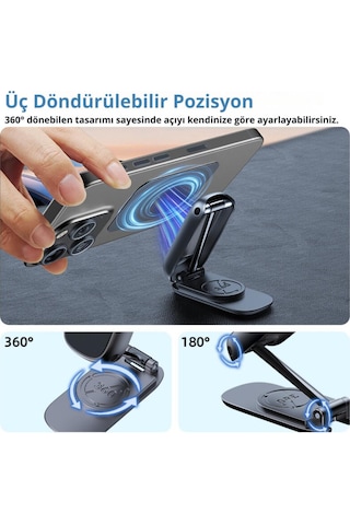Polham Güçlü Mıknatıslı Metal Araç İçi Telefon Tutucu, Mutfak Duvarı, Masa Üstü Telefon Tutucu Döner Başlıklı